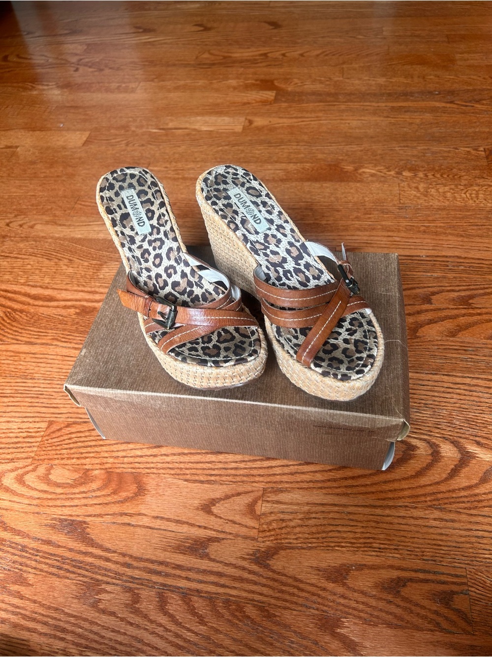 Brazilian Dumond Leopard Print Wedge Sandals with Brown leather Straps
